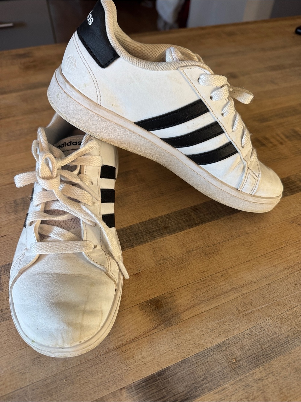 adidas Kids White Sneakers with Black Stripes